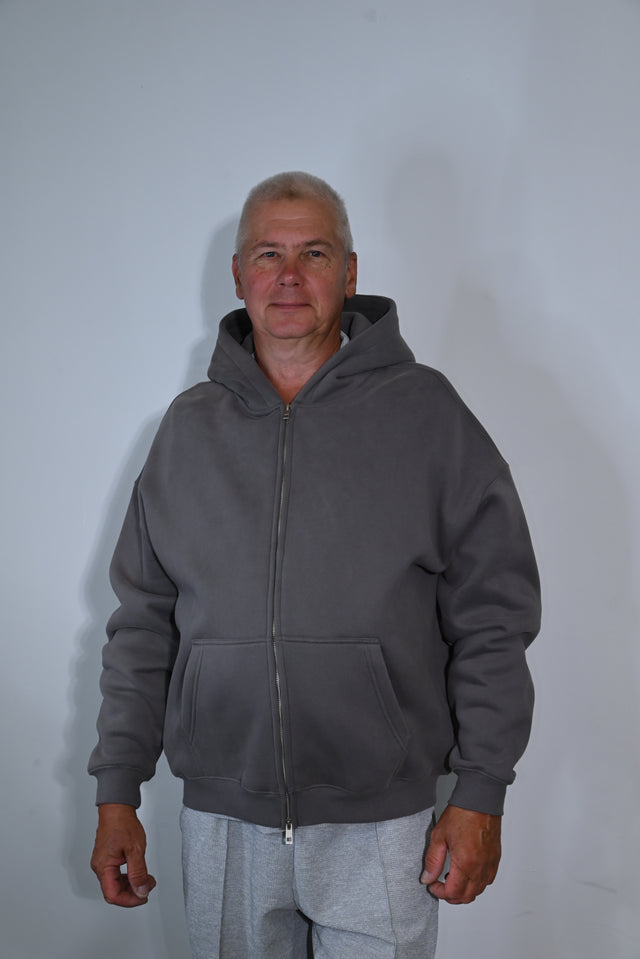 ZY Unisex Džemperis ar rāvējslēdzēju, premium audums, pelēks