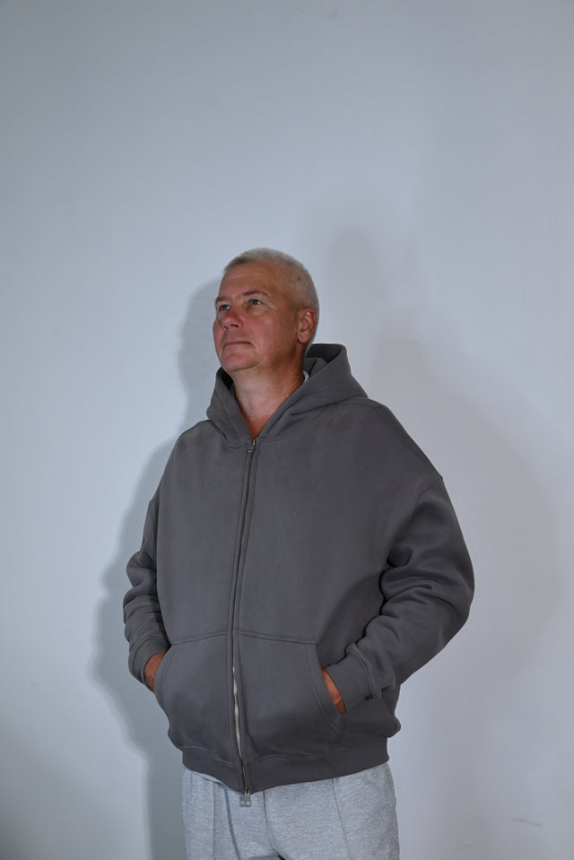 ZY Unisex Džemperis ar rāvējslēdzēju, premium audums, pelēks