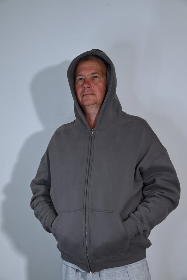 ZY Unisex Džemperis ar rāvējslēdzēju, premium audums, pelēks