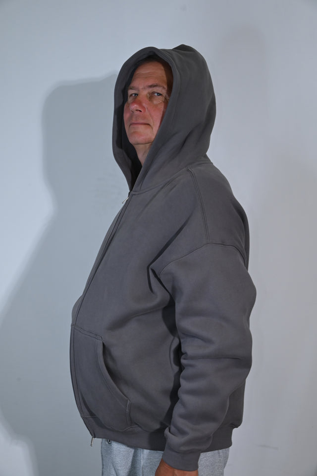ZY Unisex Džemperis ar rāvējslēdzēju, premium audums, pelēks