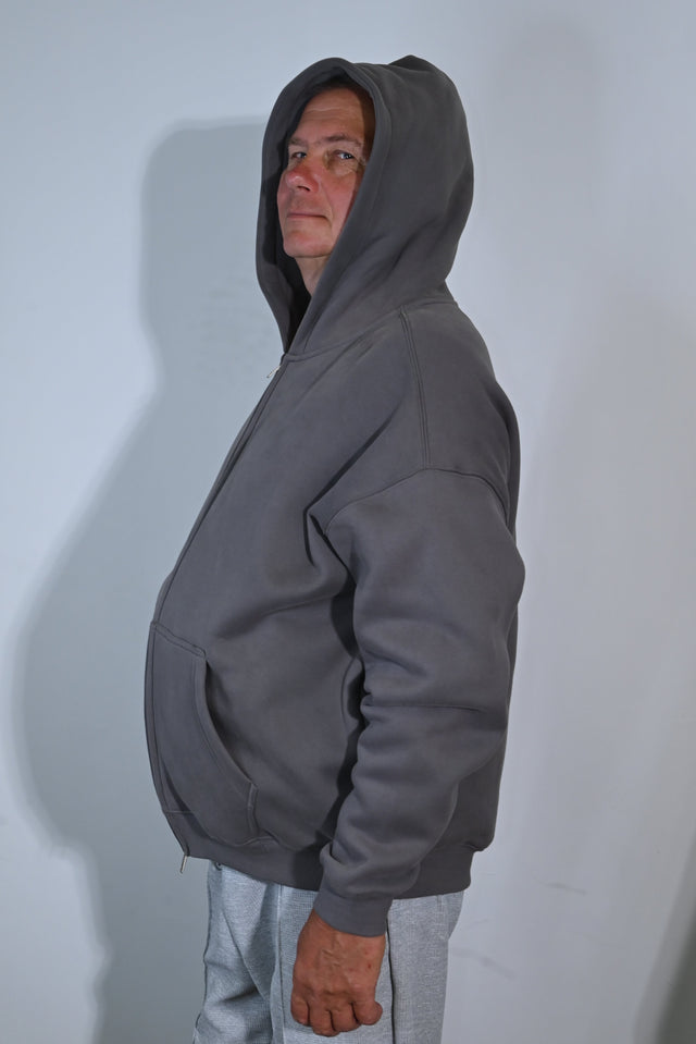 ZY Unisex Džemperis ar rāvējslēdzēju, premium audums, pelēks