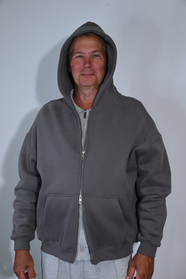 ZY Unisex Džemperis ar rāvējslēdzēju, premium audums, pelēks