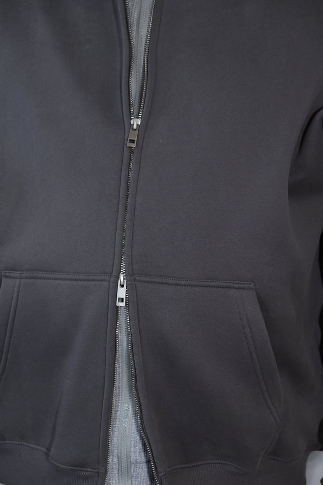 ZY Unisex Džemperis ar rāvējslēdzēju, premium audums, pelēks