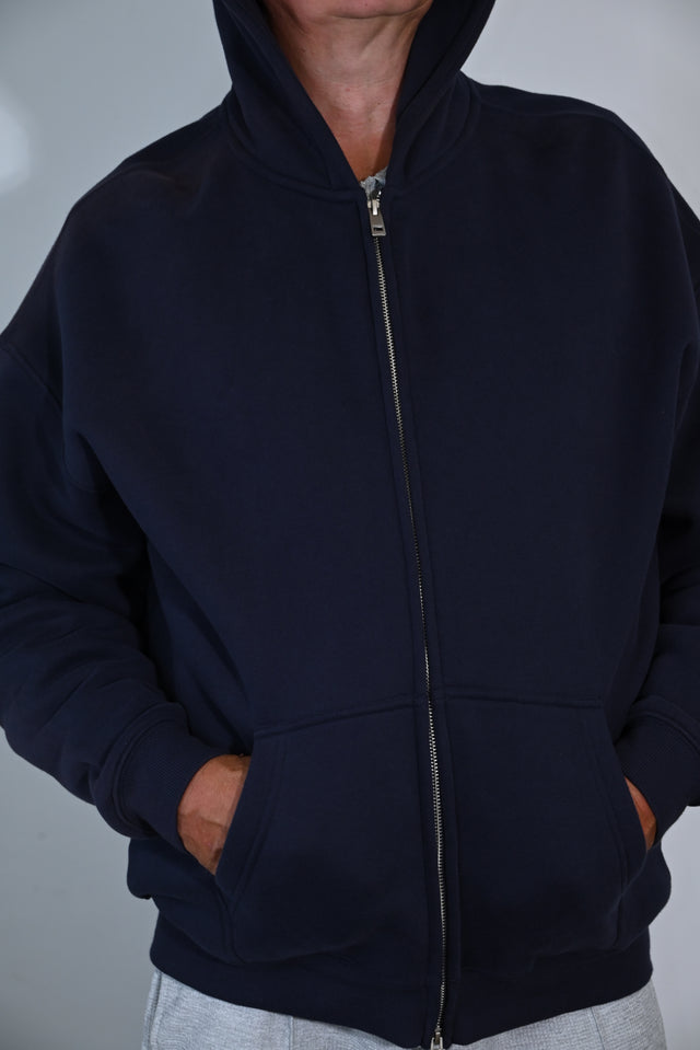 ZY Unisex Džemperis ar rāvējslēdzēju, premium audums, tumši zils