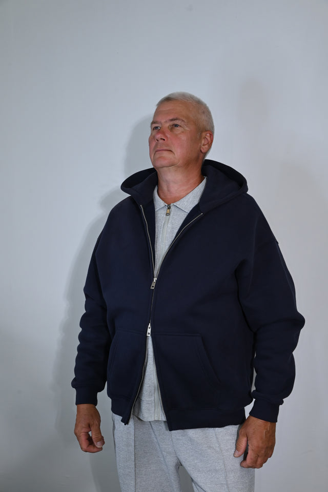 ZY Unisex Džemperis ar rāvējslēdzēju, premium audums, tumši zils