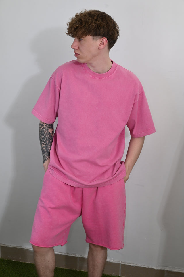 ZY Unisex premium vasaras komplekts: krekls un šorti no 100% kokvilnas, rozā krāsā
