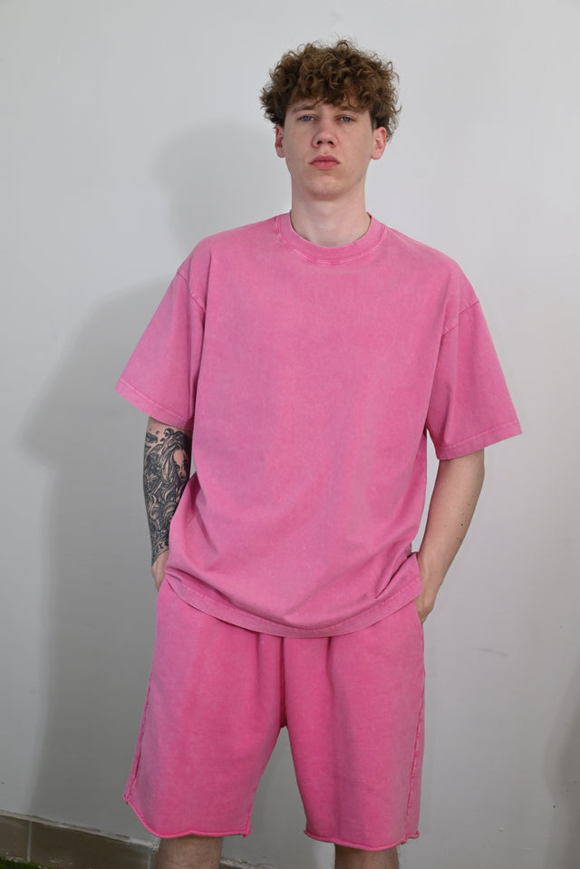 ZY Unisex premium vasaras komplekts: krekls un šorti no 100% kokvilnas, rozā krāsā