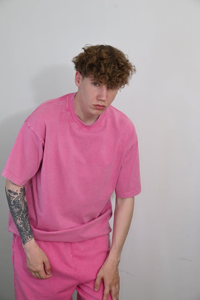 ZY Unisex premium vasaras komplekts: krekls un šorti no 100% kokvilnas, rozā krāsā