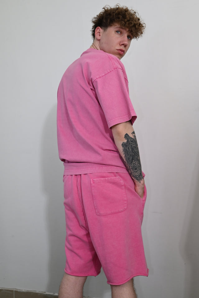ZY Unisex premium vasaras komplekts: krekls un šorti no 100% kokvilnas, rozā krāsā