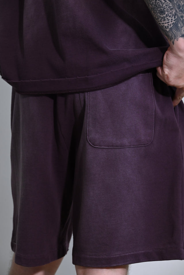 ZY premium 100% kokvilnas komplekts: krekls + šorti tumši violetā krāsā