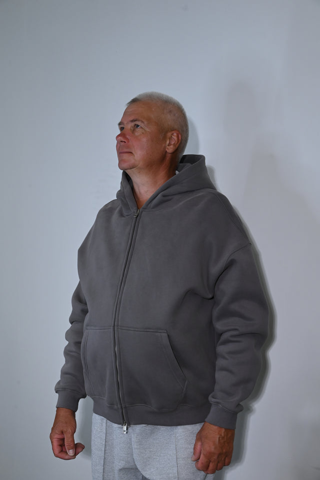 ZY Unisex Džemperis ar rāvējslēdzēju, premium audums, pelēks
