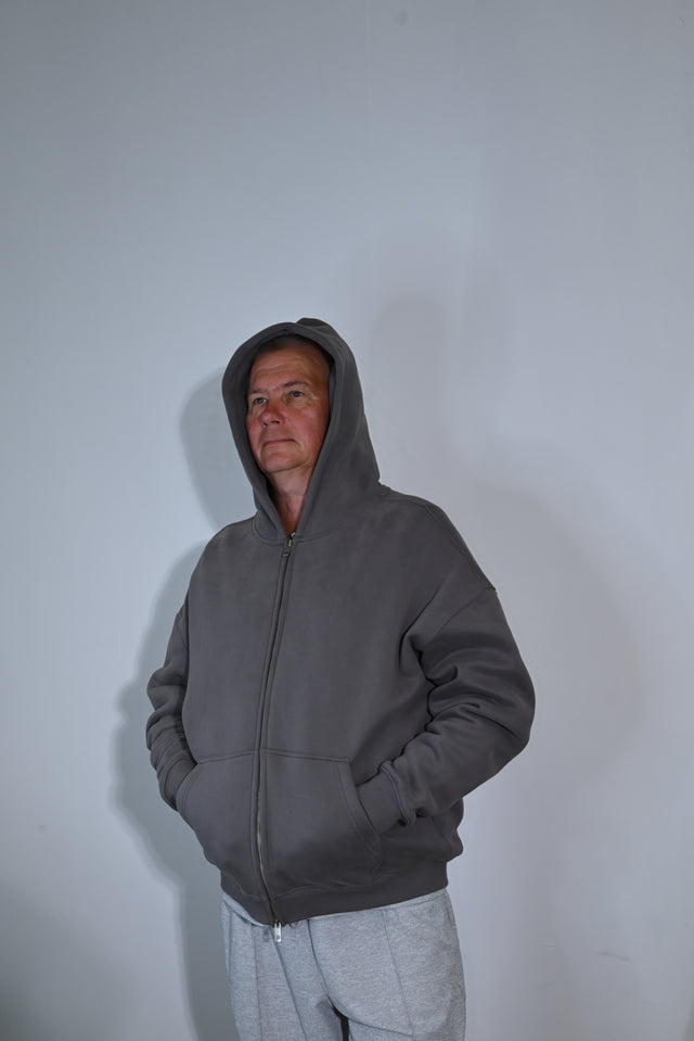 ZY Unisex Džemperis ar rāvējslēdzēju, premium audums, pelēks