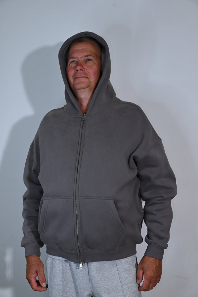 ZY Unisex Džemperis ar rāvējslēdzēju, premium audums, pelēks