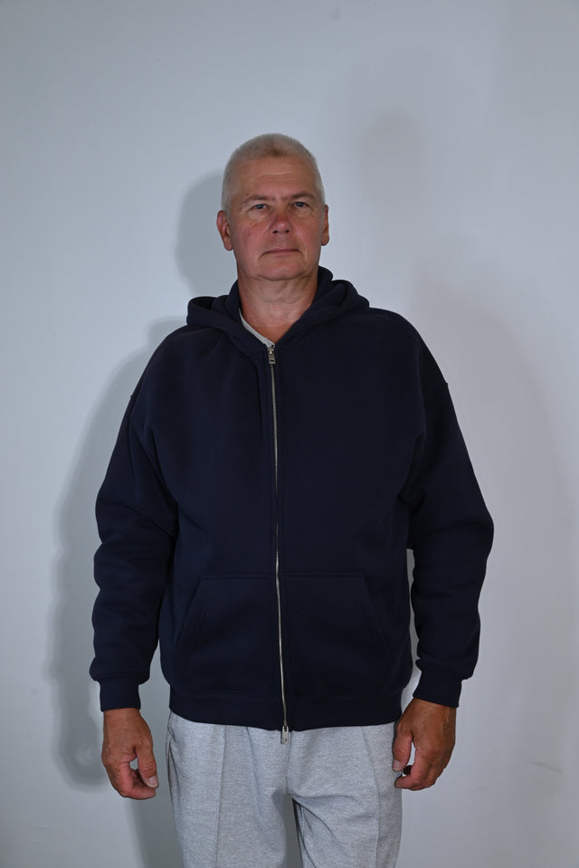 ZY Unisex Džemperis ar rāvējslēdzēju, premium audums, tumši zils