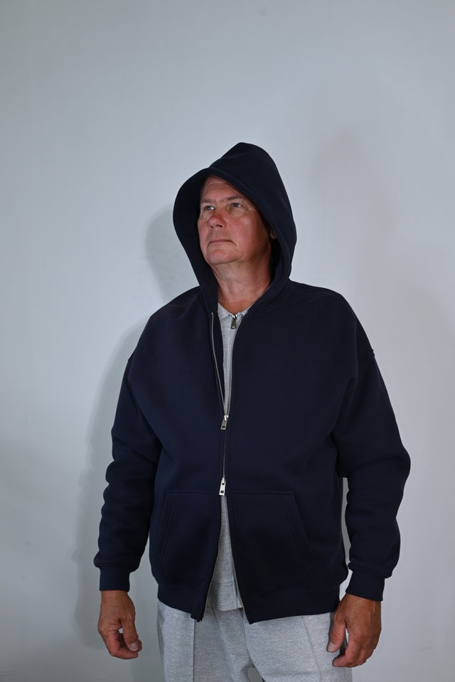 ZY Unisex Džemperis ar rāvējslēdzēju, premium audums, tumši zils