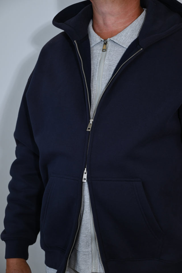 ZY Unisex Džemperis ar rāvējslēdzēju, premium audums, tumši zils