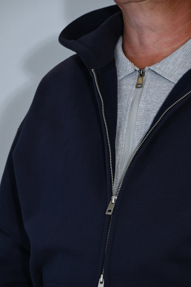 ZY Unisex Džemperis ar rāvējslēdzēju, premium audums, tumši zils