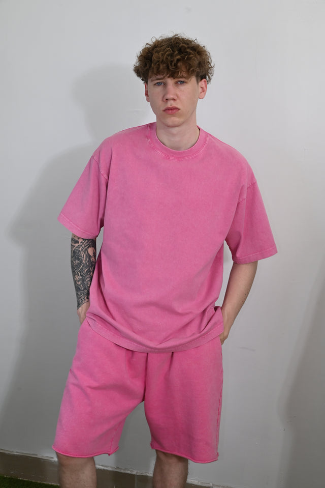ZY Unisex premium vasaras komplekts: krekls un šorti no 100% kokvilnas, rozā krāsā