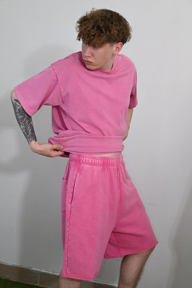 ZY Unisex premium vasaras komplekts: krekls un šorti no 100% kokvilnas, rozā krāsā