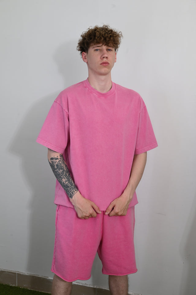 ZY Unisex premium vasaras komplekts: krekls un šorti no 100% kokvilnas, rozā krāsā