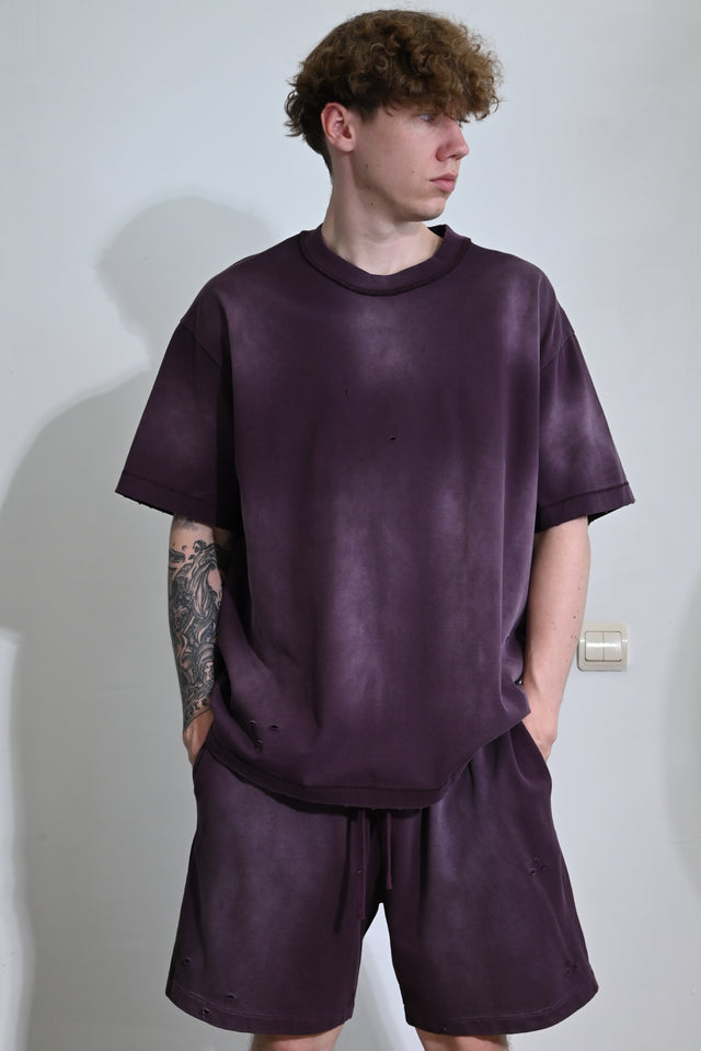 ZY premium 100% kokvilnas komplekts: krekls + šorti tumši violetā krāsā
