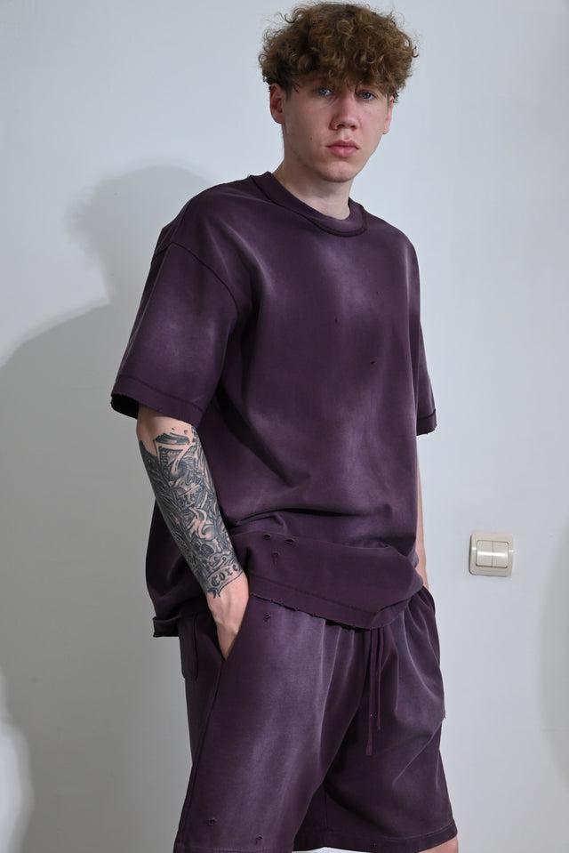 ZY premium 100% kokvilnas komplekts: krekls + šorti tumši violetā krāsā
