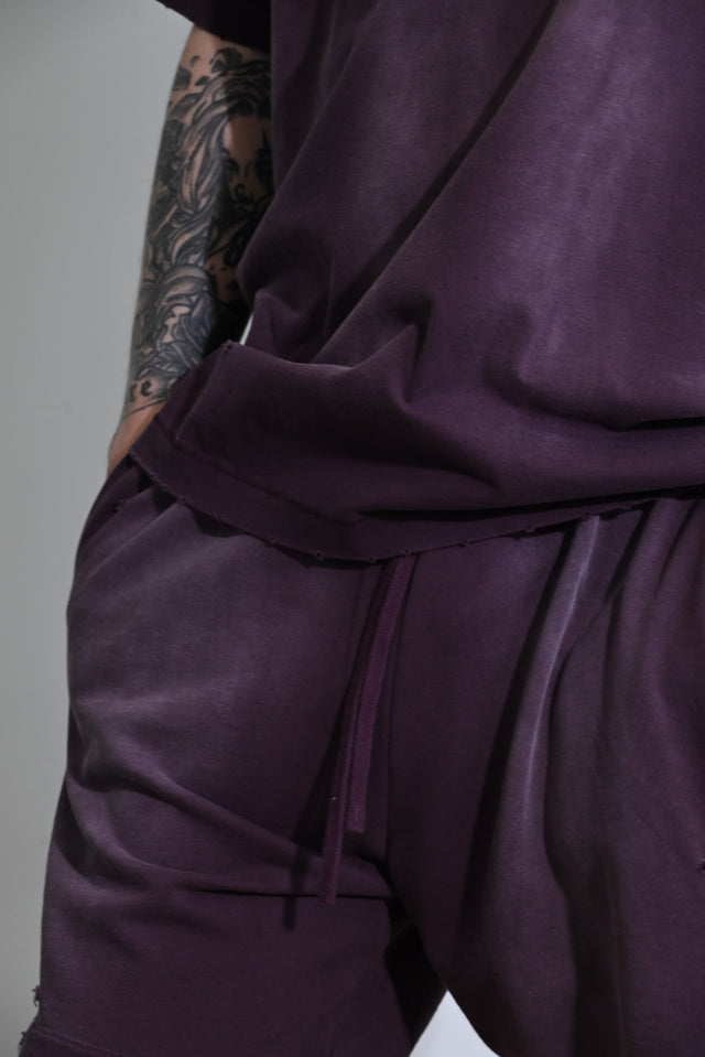 ZY premium 100% kokvilnas komplekts: krekls + šorti tumši violetā krāsā