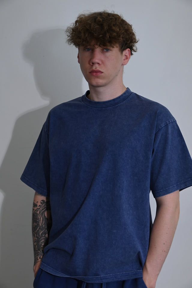 ZY premium 100% kokvilnas komplekts: krekls + šorti tumši zilā krāsā